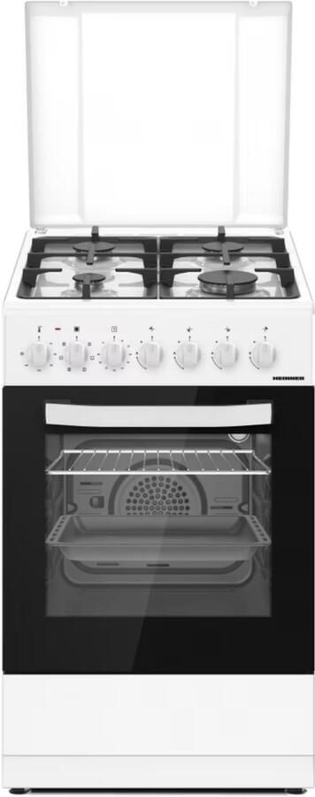 Heinner HFSC-S65MIXF-WH Gasfornuis – 4 Branders – Elektrische Oven – Elektrische Ontsteking – Grill & Ventilatie – 6 Functies – Wit – 5 Jaar Garantie