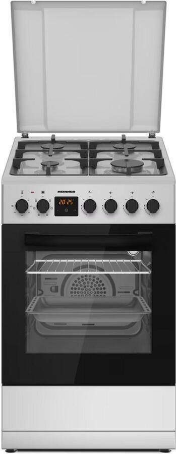 Heinner HFSC-S65MIXFD-SL Gasfornuis – 4 Branders – Elektrische Oven – Elektrische Ontsteking – Digitale Timer – Grill & Ventilatie – Zilver – 5 Jaar Garantie
