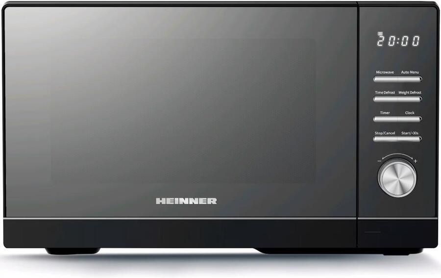 Heinner HMW-MD25DMRBK Vrijstaand Magnetron 25L – 800 W – 5 Vermogensniveaus – 8 Automatische Programma s – Ontdooifunctie – Timer – Spiegelglas – Zwart