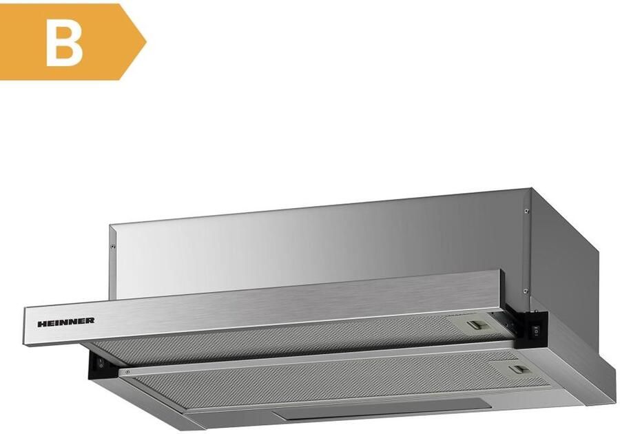 Heinner HTCH-F400IX Telescopisch Inbouw Afzuigkap 60 cm – 358 4 m³ u – 1×2W LED-verlichting – 1×65W Motor – 5 Jaar Garantie – Zilver