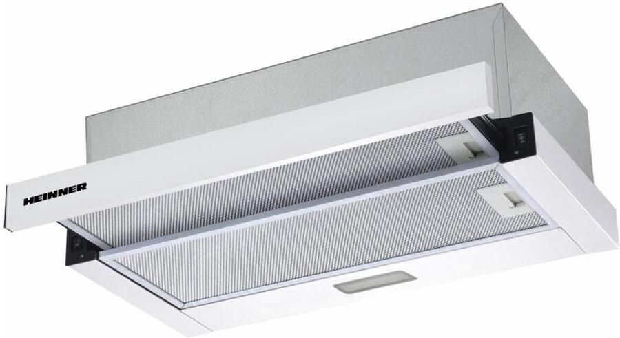 Heinner HTCH-F400WH – Onderbouw Afzuigkap – Telescopisch – 60 cm – 358 4 m³ u – 2 standen – LED-verlichting – Aluminium vetfilter – 5 Jaar Garantie – Wit