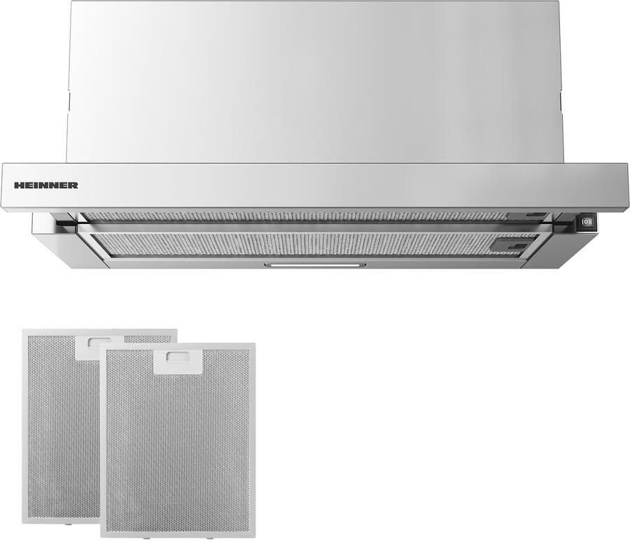 Heinner HTCH-MD400IX Telescopisch Inbouw Afzuigkap 60 cm – 400 m³ u – 2 Snelheden – 1×1 5W LED-verlichting – 1×45W Motor – 5 Jaar Garantie – Zilver