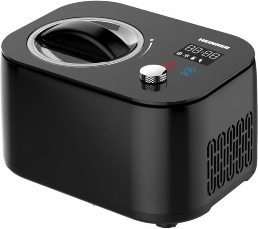 Heinner IJsmachine – 100 W – 1 L – Ingebouwde Compressor – LED-display – Touchbediening & Draaiknop – IJs- Yoghurt- Meng- & Koelfunctie – Uitneembare IJskom – Zwart