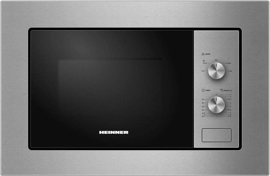 Heinner Inbouw Magnetron – 20 L – 800 W – 5 Vermogensniveaus – Ontdooifunctie – Mechanische Bediening – 35 Min Maximale Kooktijd – Zwart Zilver