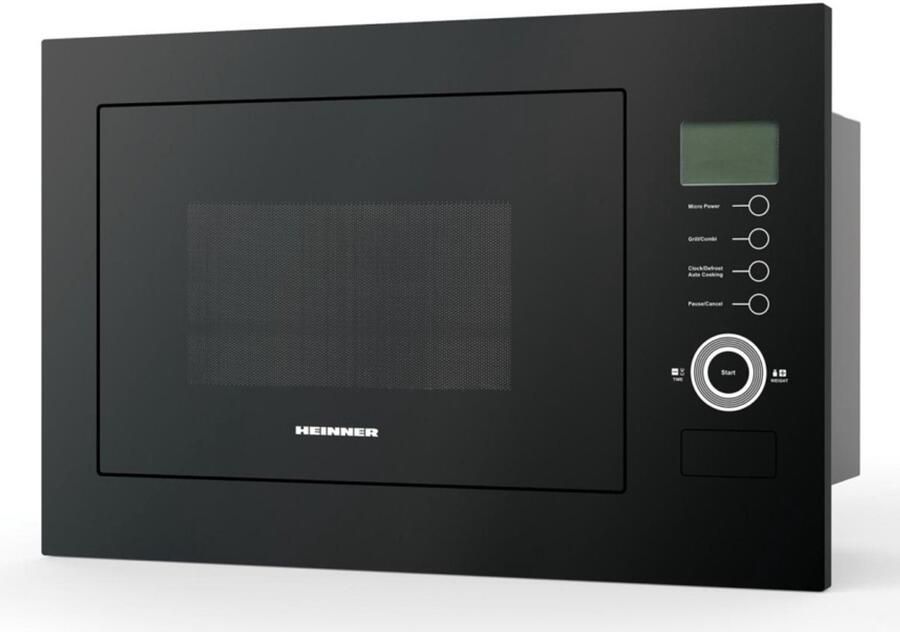 Heinner Inbouw Magnetron 25 L – 900 W – Grill 1000 W – 5 Vermogensstanden – 8 Automatische Programma s – Touchbediening – LCD-display – 60 min Timer – Ontdooifunctie – Zwart Glas