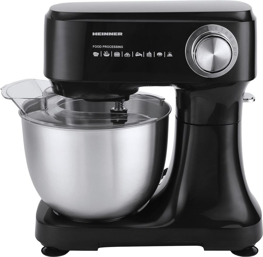 Heinner Keukenmachine 600W – 3 5L RVS Mengkom – 12 Snelheden – Pulse-functie – Planetaire Mixer – Zwart – Inclusief Klopper Kneedhaak