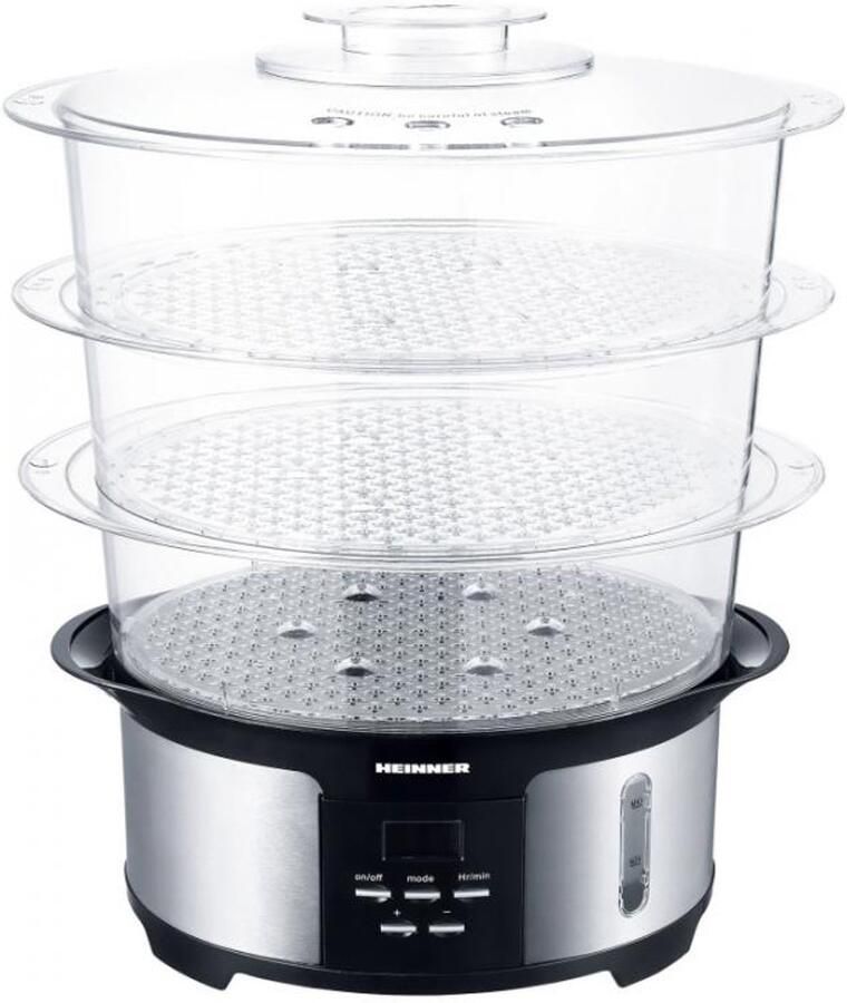 Heinner Master Collection Stoomkoker 12 L – 1000 W – 3 Stoomlagen – 1 4 L Waterreservoir – 90 min Timer – Oververhittingsbeveiliging – RVS Zwart