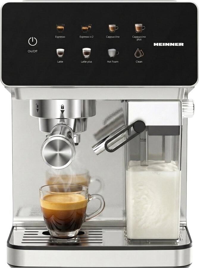 Heinner HEM–LK20DMLK – Creamy Blend Espressomachine – 1350 W – Touch Control – Digitaal display – 20 Bar & ULKA-pomp – Watertank 1 6 L en melkreservoir 0 5 L – Zilver Zwart