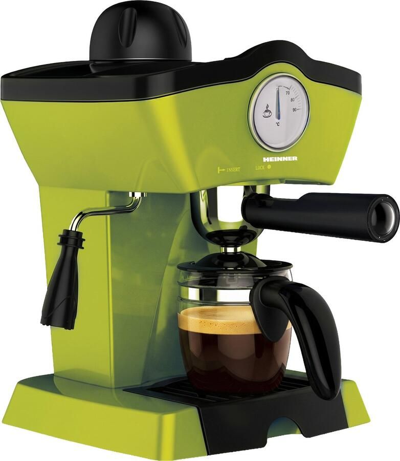 Heinner Retro Effect Espressomachine – 800W – 250 ml Capaciteit – 3 5 bar – Espresso & Cappuccino – Melkopschuimer – Frontale Thermometer – Filter voor 4 Kopjes – Groen
