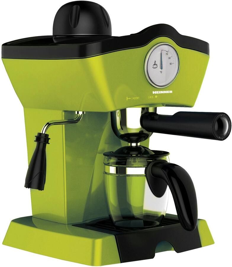 Heinner Retro Effect Espressomachine – 800W – 250 ml Capaciteit – 3 5 bar – Espresso & Cappuccino – Melkopschuimer – Frontale Thermometer – Filter voor 4 Kopjes – Groen
