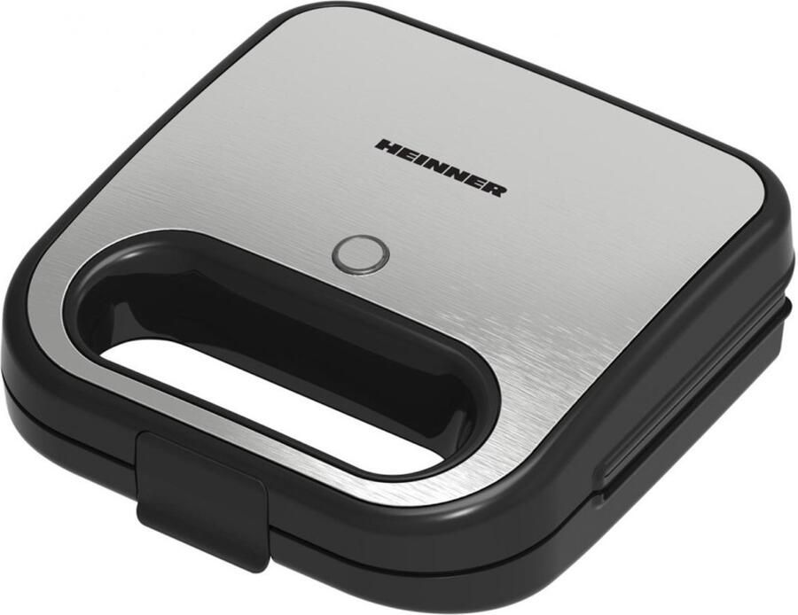 Heinner Sandwichmaker – 750 W – 2 Sandwiches – Antiaanbakplaten – Koelblijvende Handgreep – Power- en Ready-indicatielampjes – Vergrendeling – Zwart RVS