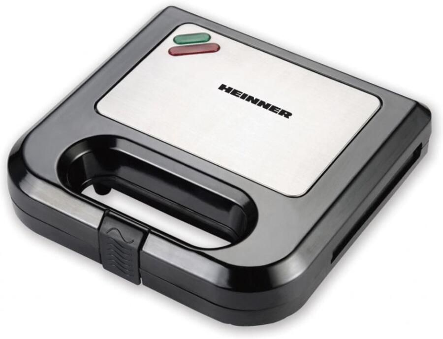Heinner Sandwichmaker – 750 W – 2 Sandwiches – Antiaanbakplaten – Power- en Ready-indicatielampjes – Vergrendelbare Handgreep – Zwart RVS