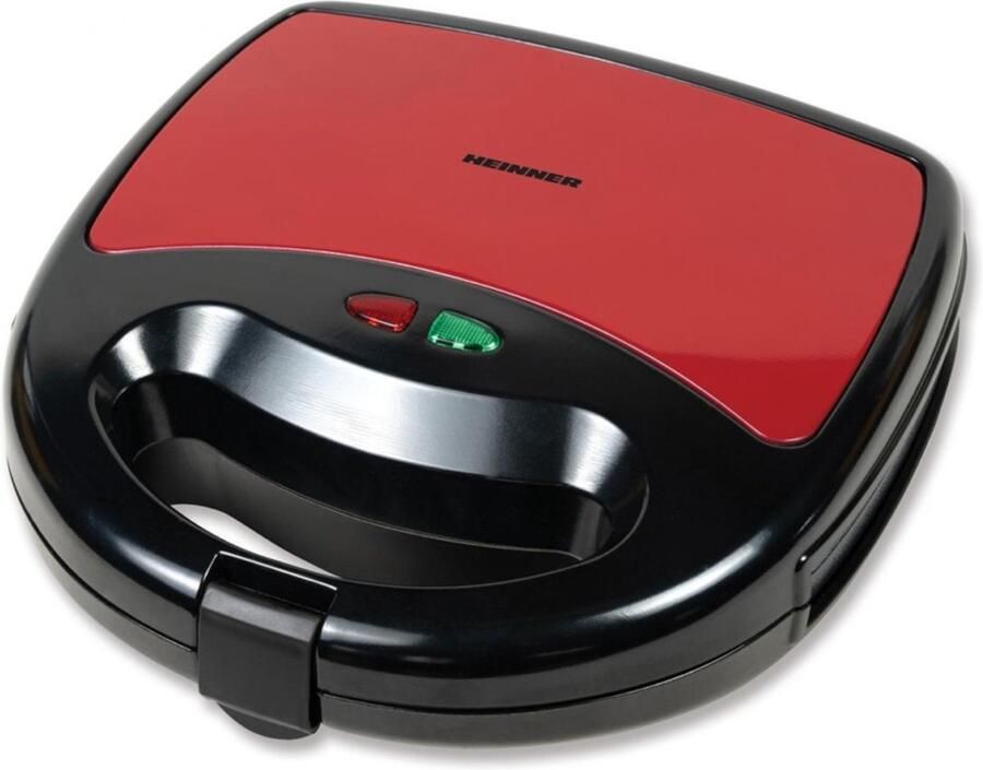 Heinner Sandwichmaker – 750 W – Antiaanbakplaten – Power- en Ready-indicatielampjes – Vergrendelbare Handgreep – RVS Deksel – Bereiding in ca. 2-3 Minuten – Zwart Rood