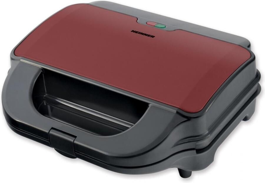 Heinner Sandwichmaker & Wafelijzer – 900 W – 2 Sandwiches – 2 Verwisselbare XL Platen 28 x 15 cm – Grill & Wafel – Antiaanbaklaag – Zwart Bordeauxrood