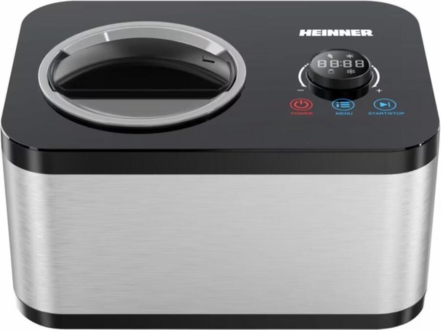 Heinner SweetFreeze IJsmachine – 120 W – 1 5 L – Ingebouwde Compressor – LED-display – Touchbediening & Draaiknop – IJs- Yoghurt- Meng- & Koelfunctie – Uitneembare IJskom – Zwart RVS - Foto 2