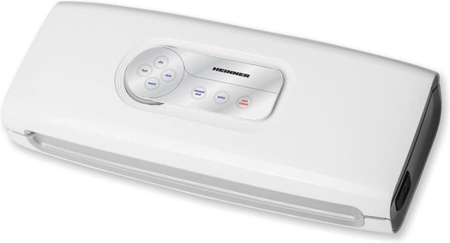 Heinner Vacumeermachine – 140 W – Droog & Vochtig – Snel & Langzaam Vacumeren – Pulse – Container- & Marineerfunctie – Afneembare Snijder – Wit