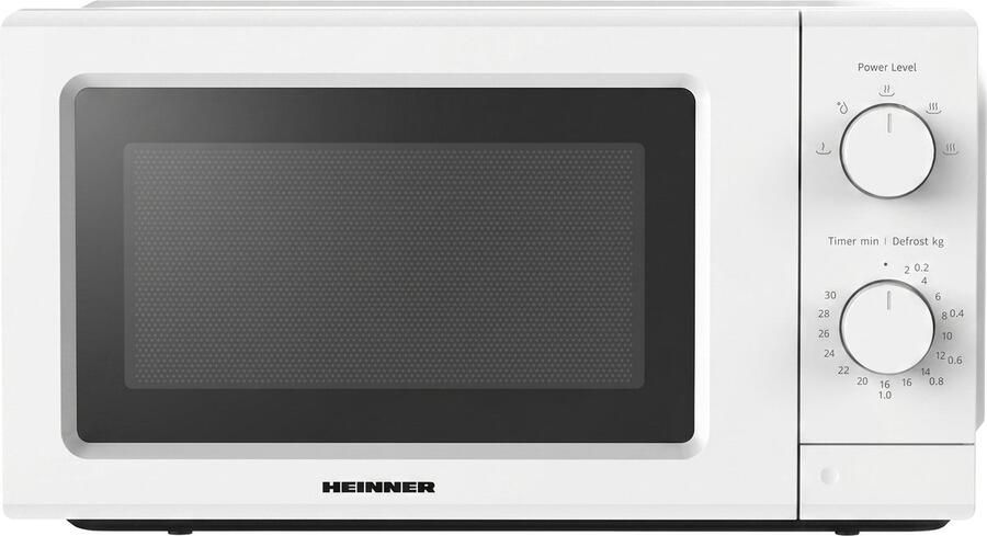 Heinner HMW-MD20IVWH Inverter Solo Magnetron Vrijstaand 19 Liter 700W met 5 Vermogensniveaus Inverter Technologie voor Gelijkmatig Verwarmen Ontdooifunctie & Timer Mechanische Bediening Wit