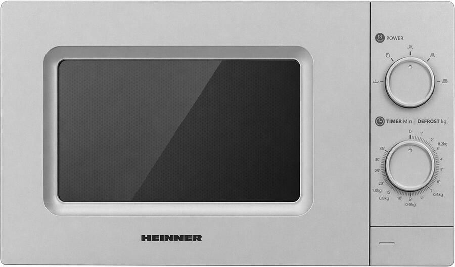 Heinner HMW-MD20MSL Solo Magnetron Vrijstaand 20 Liter 700W met 5 Vermogensstanden Ontdooifunctie & Timer 35 Min Mechanische Bediening Zilver
