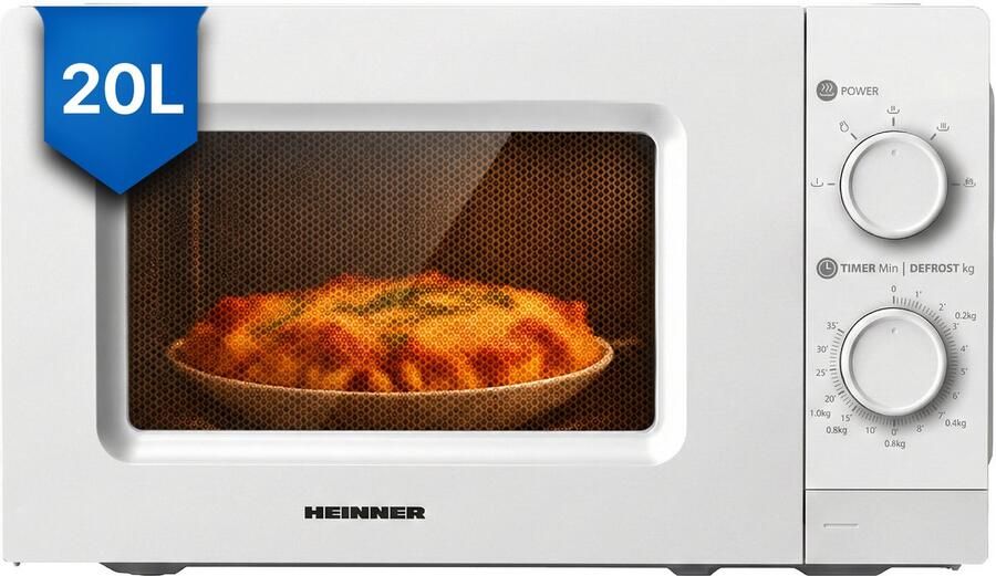 Heinner HMW-MD20MWH Vrijstaande Magnetron 20 L – Mechanische Bediening – 700 W – 6 Vermogensstanden – Timer – Ontdooifunctie – Wit