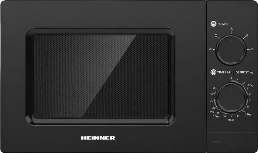 Heinner Vrijstaande Magnetron 20 L – 700 W – 5 Vermogensstanden – Mechanische Bediening – Timer – Ontdooifunctie – Zwart