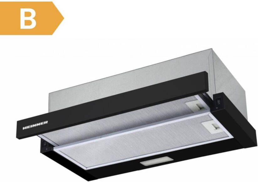 Heinner HTCH-F400BK Inbouw Afzuigkap 60cm Telescopisch 2 Standen 358.4 m³ u LED-verlichting RVS Zwart
