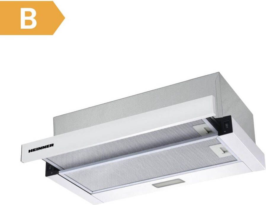 Heinner HTCH-F400WH – Onderbouw Afzuigkap – Telescopisch – 60 cm – 358 4 m³ u – 2 standen – LED-verlichting – Aluminium vetfilter – 5 Jaar Garantie – Wit