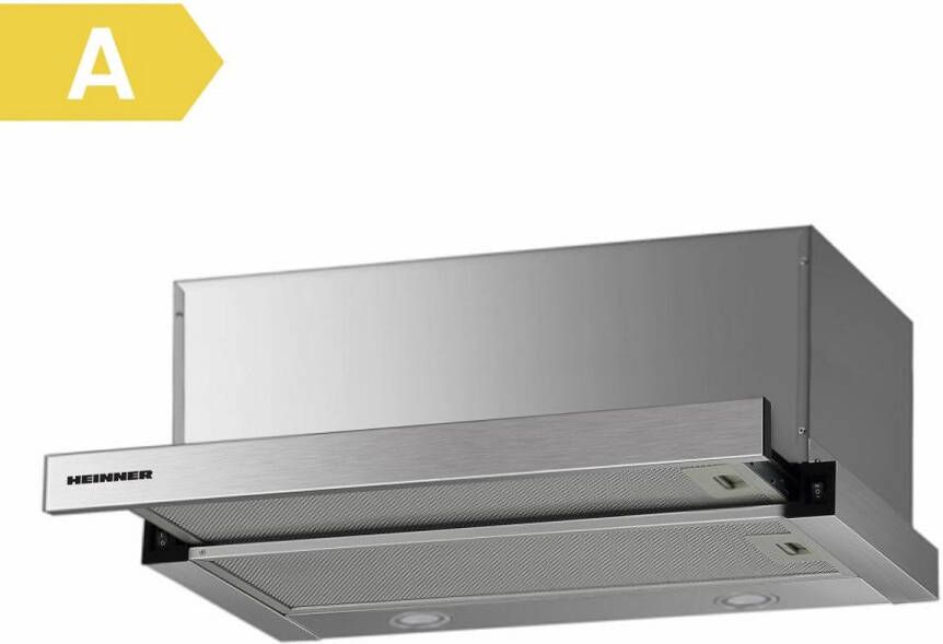 Heinner HTCH-F660IX – Onderbouw Afzuigkap – Telescopisch – 60 cm – 611 7 m³ u – 2 standen – LED-verlichting – Aluminium Vetfilter – 5 Jaar Garantie – Zilver