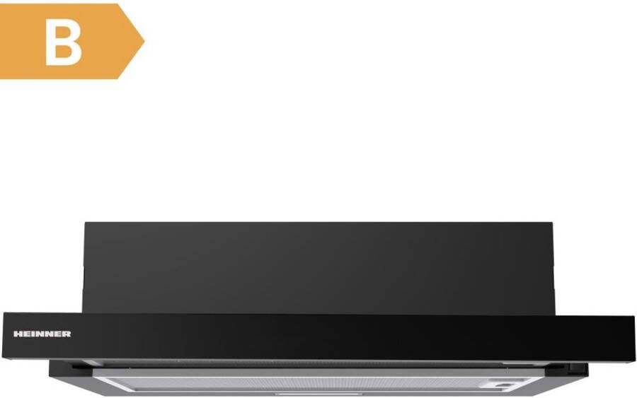 Heinner HTCH-MD400GBK Inbouw Afzuigkap 60 cm – Telescopisch – 400 m³ u – 1x 1.5 W LED-Verlichting – 1x 45 W Motor – 2 Aluminium Vetfilters – 5 Jaar Garantie – Zwart