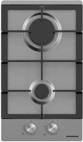Heinner HBH-M302FIX Inbouw Gaskookplaat 30 cm – 2 Branders – Gietijzeren Pannendragers – Elektronische Ontsteking – Veiligheidsbeveiliging – RVS – 5 Jaar Garantie
