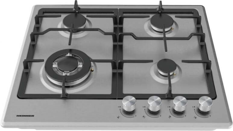 Heinner Inbouw Gaskookplaat – 4 Gasbranders – Elektronische Ontsteking – 5 Jaar Garantie – Roestvrijstaal