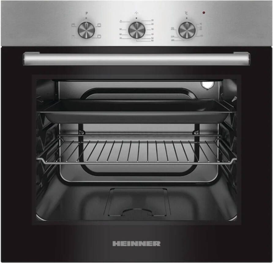 Heinner HBO-S624LTG-IX – Inbouw Oven – Heteluchtoven met Grill – 62 Liter – Energieklasse A –60 cm – 4 Functies – 5 Jaar Garantie – Zilver