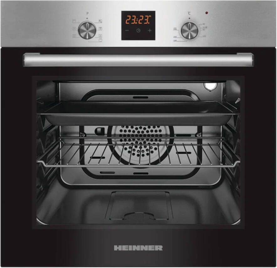 Heinner HBO-S567LDTGC-IX – Inbouw Oven met LED Touch Display – Heteluchtoven met Grill – 56 Liter – 60 cm – Energieklasse A – 7 Functies– 5 Jaar Garantie – Zilver