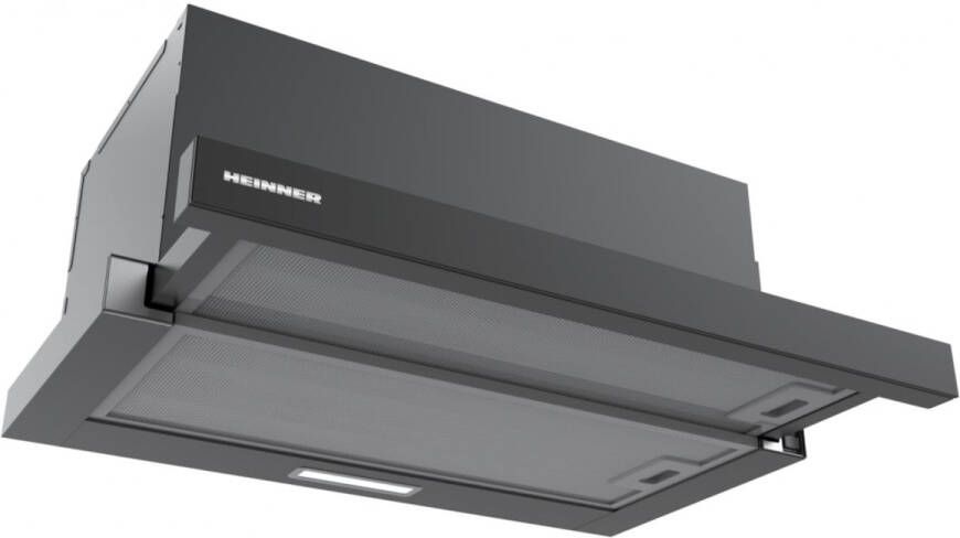Heinner HTCH-MD600GBK Inbouw Afzuigkap 60 cm – 630 m³ h – 1 Aluminium Vetfilter – 1x 1.5 W LED-Verlichting – 3 Standen – 1x 215 W Motor – 5 Jaar Garantie – Zwart Glas