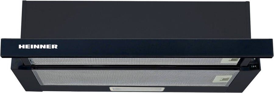 Heinner HTCH-440GBK – Inbouw Afzuigkap – 60 cm – Telescopisch – 325 m³ u – LED-verlichting – Energieklasse C – Aluminium Vetfilter – Zwart Glas