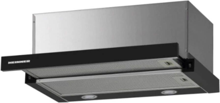 Heinner HTCH-F660GBK – Inbouw Afzuigkap – 60 cm – 611 7 m³ u –Telescopisch – LED-verlichting – Energieklasse A – Aluminium Vetfilter – Zwart Glas - Foto 2