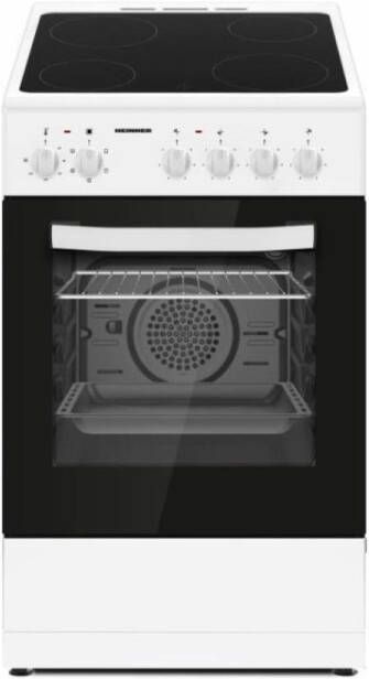 Heinner Vrijstaand Elektrisch Fornuis 50 cm – 4 Kookzones – Keramische Kookplaat – Elektrische Oven met Grill & Ventilatie – Energieklasse A – Wit – 5 Jaar Garantie