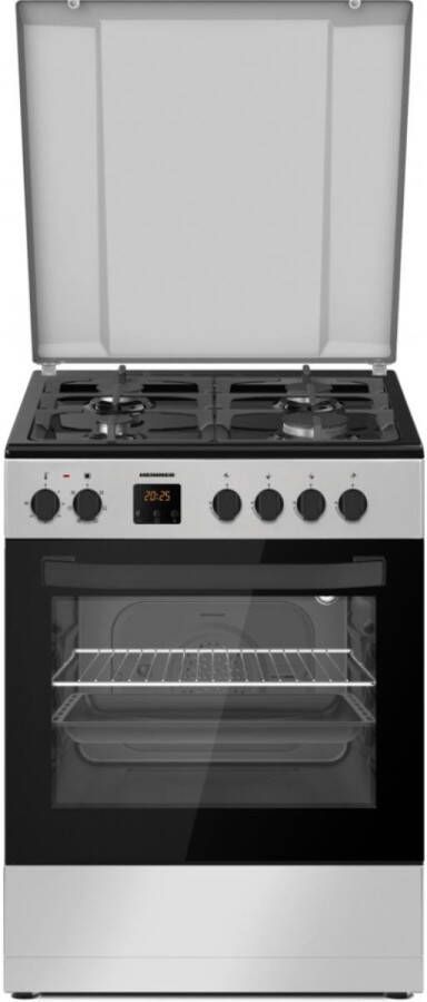 Heinner Vrijstaand Gasfornuis – 4 Kookzones – Elektrische oven met 6 functies & Grill – Elektrische Ontsteking – Digital Timer – 5 Jaar Garantie – Zilver