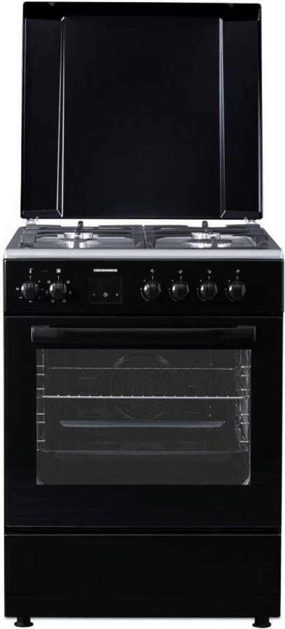 Heinner Vrijstaand Gasfornuis – 60 cm – 4 Kookzones – Elektrische oven met 6 functies & grill – Elektrische Ontsteking – Digital Timer – 5 Jaar Garantie – Zwart