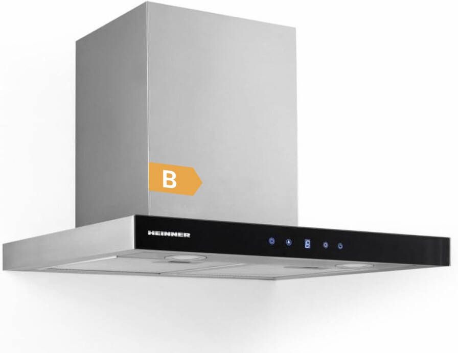 Heinner DCH-650TIX Wandschouw Afzuigkap met Touchbediening 60cm 595.8 m³ u 3 Standen LED-verlichting Timer RVS Zwart Glas