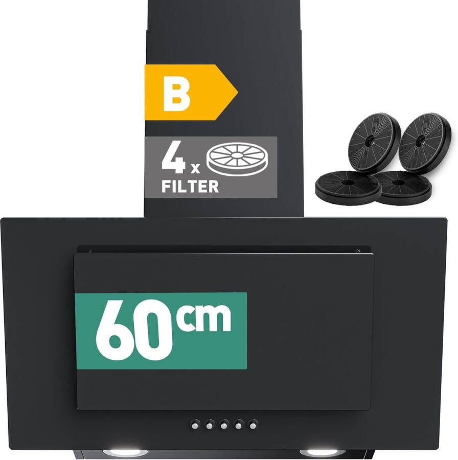 Heinrich´s Heinrich's HDU7621 Afzuigkap 60cm zwart 300m3 Schuine afzuigkap inclusief koolstoffilters