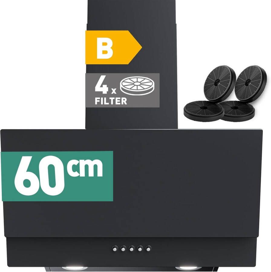 Heinrich´s Heinrich's HDU7622 Afzuigkap 60cm zwart 300m3 Schuine afzuigkap inclusief koolstoffilters