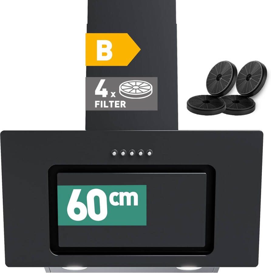 Heinrich´s Heinrich's HDU7623 afzuigkap 60cm zwart 300m3 schuine afzuigkap inclusief koolstoffilters