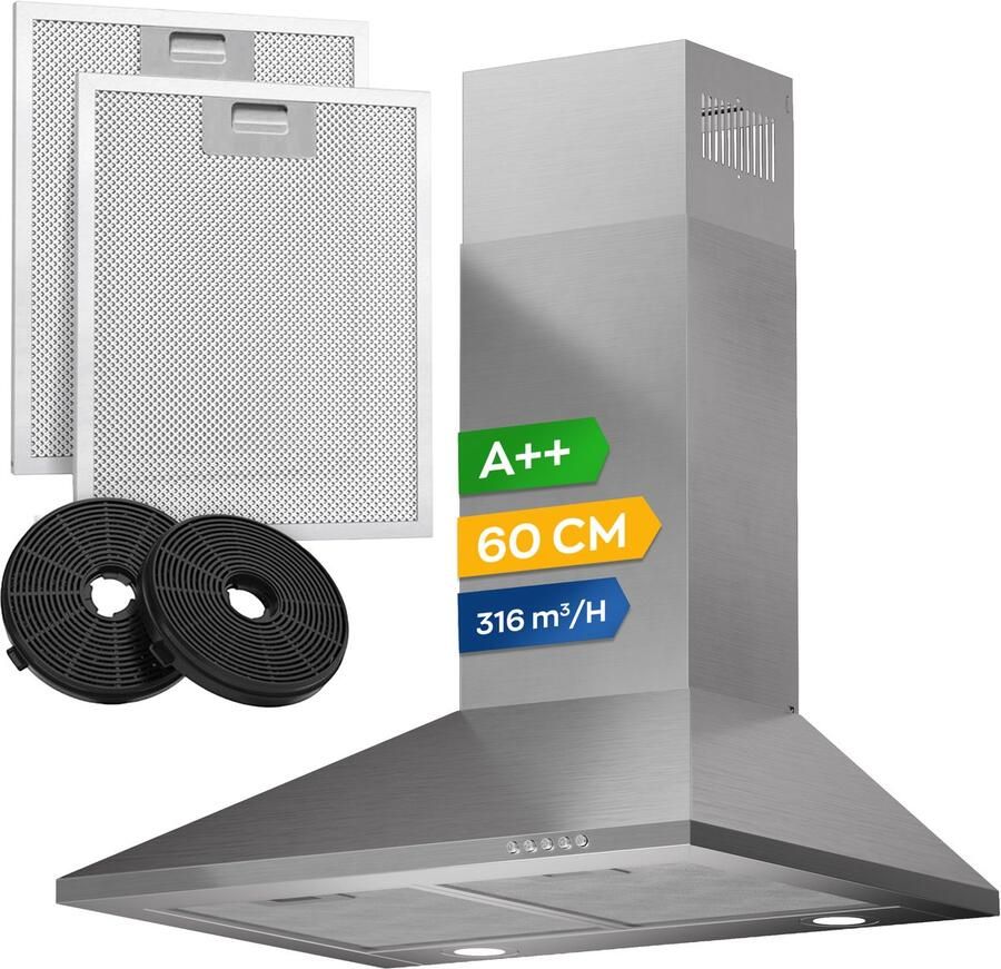 Heinrich's Heinrich s HDU 7625 60cm Afzuigkap RVS inclusief set koolstoffilters – 316m3 energieklasse A++