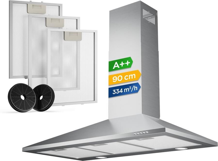 Heinrich's Heinrich s HDU 7626 IX 90cm Afzuigkap RVS inclusief set koolstoffilters – 316m3 energieklasse A++