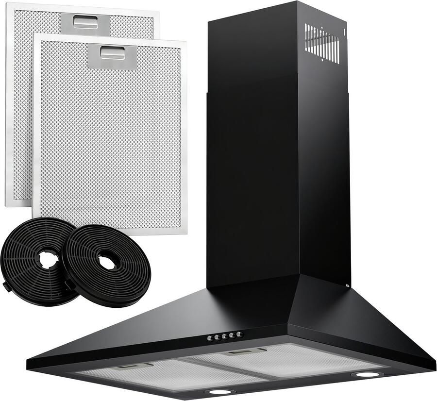 Heinrich's Heinrich s HDU 7627 60cm Afzuigkap zwart inclusief set koolstoffilters – 316m3 energieklasse A++