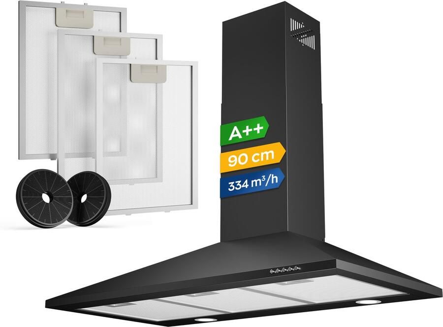 Heinrich's Heinrich s HDU 7628 SW 90cm Afzuigkap zwart inclusief set koolstoffilters – 334m3 energieklasse A++