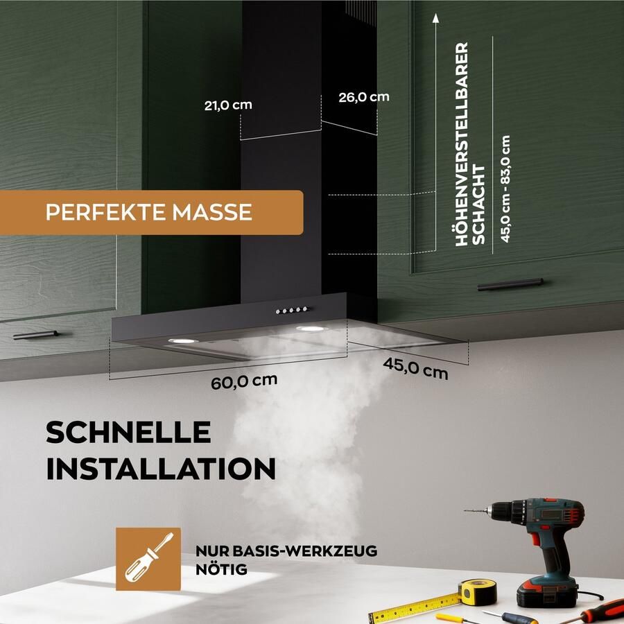 Heinrich's Heinrich s HDU 7629 SW 60cm Afzuigkap Zwart inclusief set koolstoffilters – 330m3 energieklasse A++
