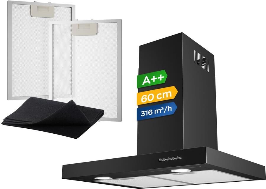 Heinrich's Heinrich s HDU 7629 SW 60cm Afzuigkap Zwart inclusief set koolstoffilters – 330m3 energieklasse A++ - Foto 2