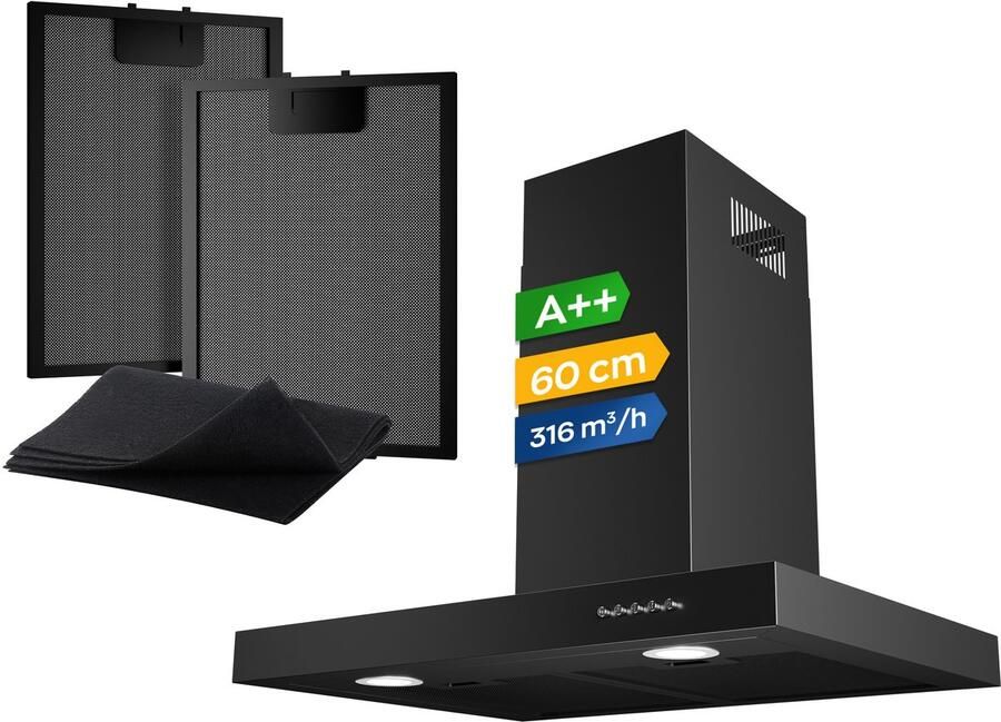 Heinrich's Heinrich s HDU 7629 SW 60cm Afzuigkap Zwart inclusief set koolstoffilters – 330m3 energieklasse A++ - Foto 3