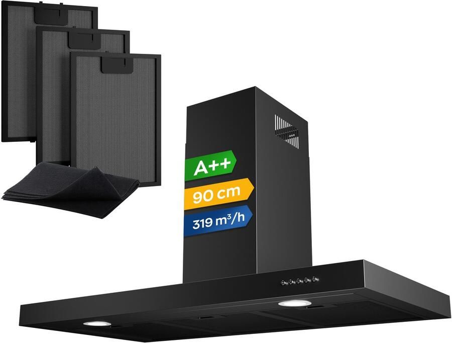 Heinrich's Heinrich s HDU 7630 SW 90cm Afzuigkap Zwart inclusief set koolstoffilters – 330m3 energieklasse A++ - Foto 3